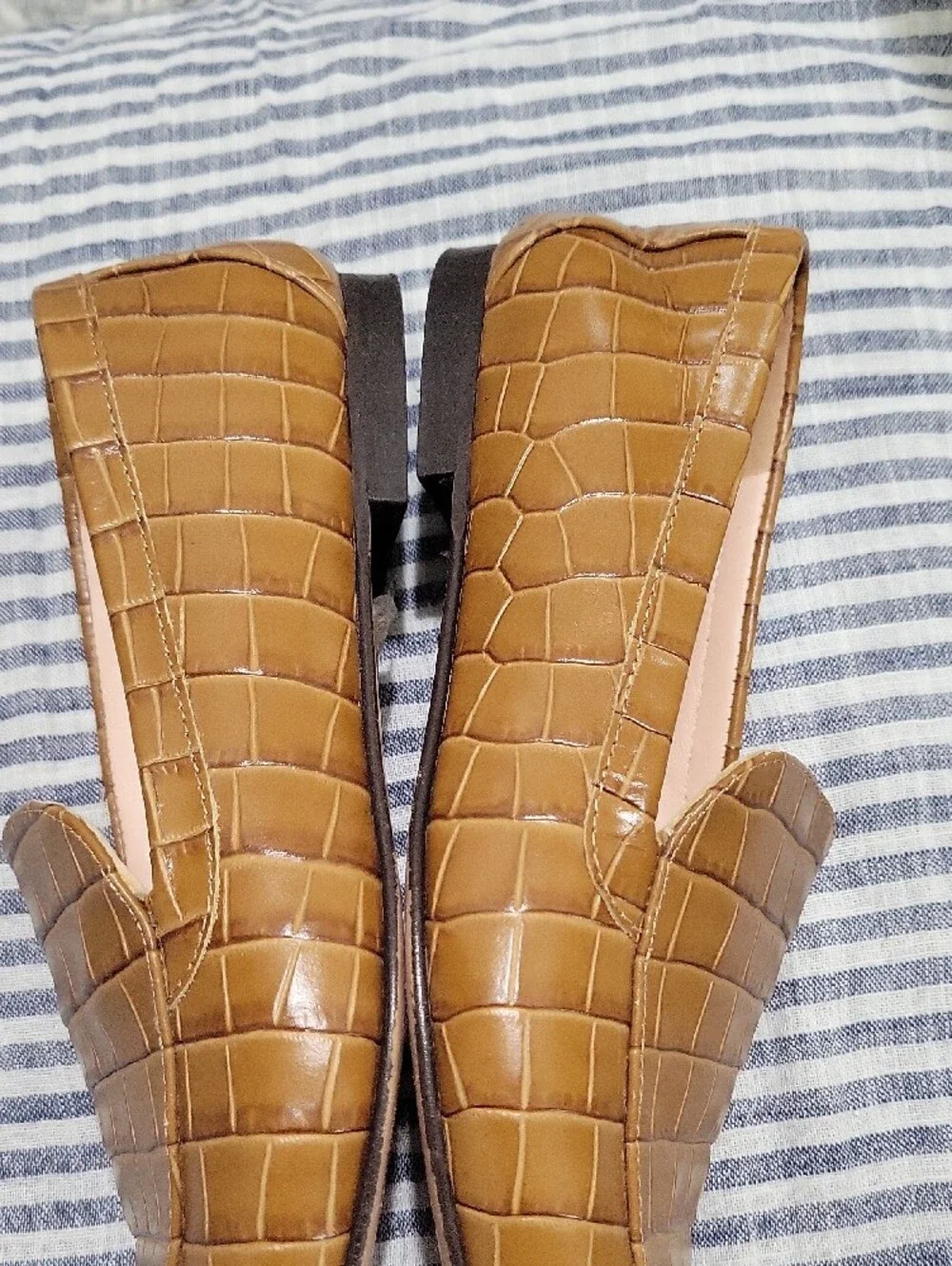 J. Crew Cecile Smoking Slipper Loafer Tan croc-embossed Womens Sz 7AQ740